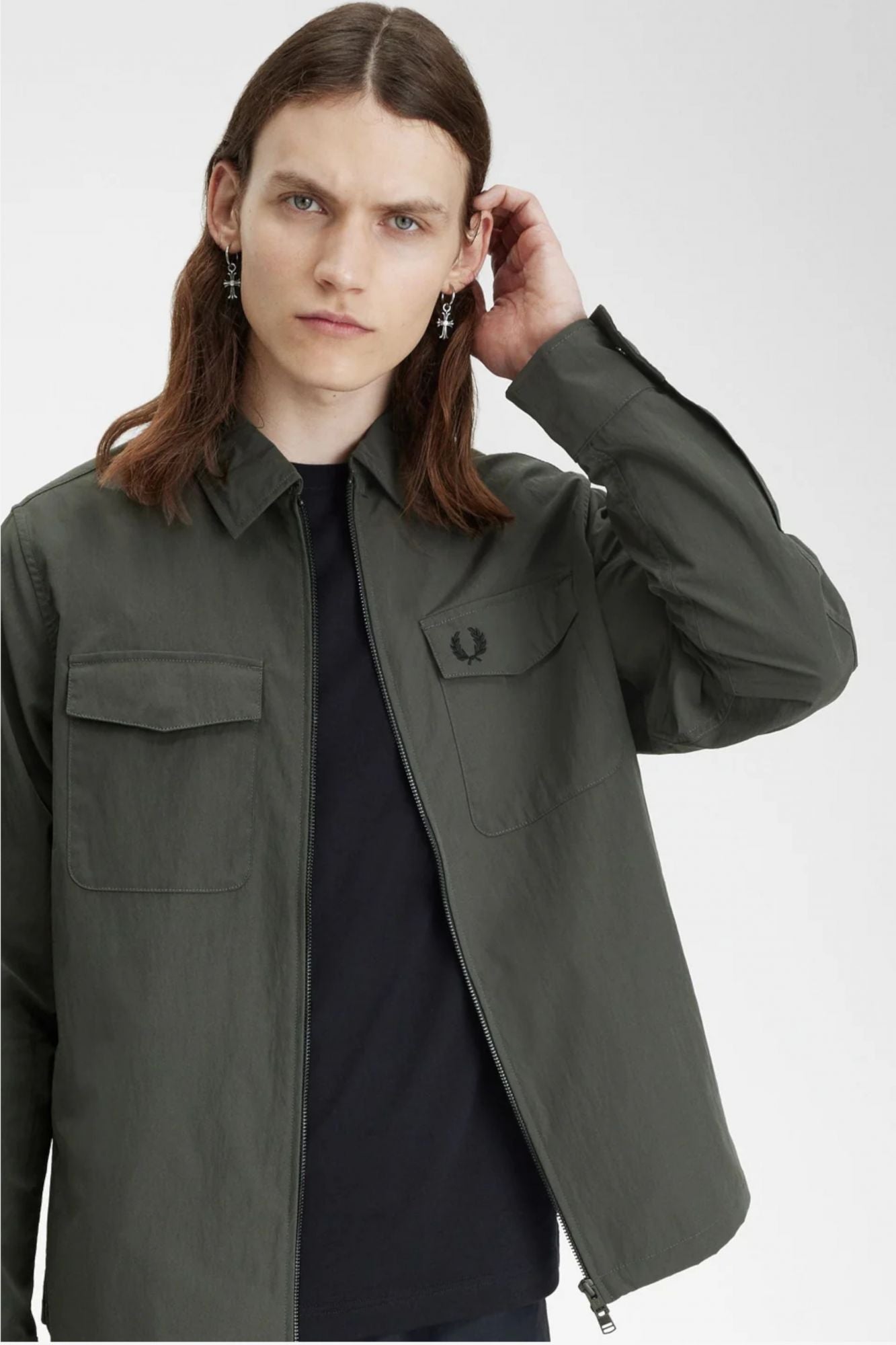 FRED PERRY ZIP OVERSHIRT en color VERDE (3)