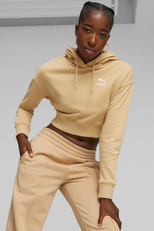 PUMA CLASSICS CROPPED HOODLE en color MARRON CLARO (1)