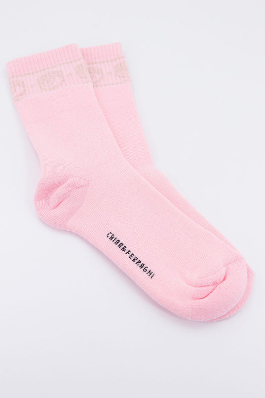 CHIARA FERRAGNI MAXI LOGOMANIA LUREX SOCKS en color ROSA (1)