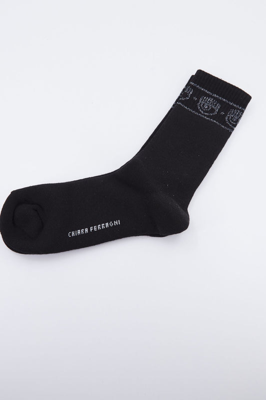 CHIARA FERRAGNI MAXI LOGOMANIA LUREX SOCKS en color NEGRO (1)