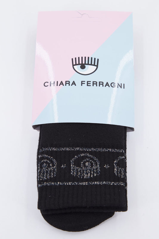 CHIARA FERRAGNI MAXI LOGOMANIA LUREX SOCKS en color NEGRO (2)